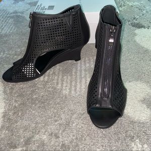 Midnight Velvet Zip Front Gladiator Wedge Black Bootie